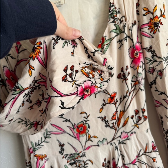 Ecote Cream Floral Mini Babydoll Long Sleeve Dress Women 0 Boho Flowing Coquette - Picture 3 of 6